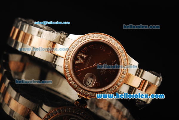 Rolex Datejust Automatic Movement ETA Coating Case with Brown Dial and Diamond Bezel-Rose Gold Roman Numerals - Click Image to Close